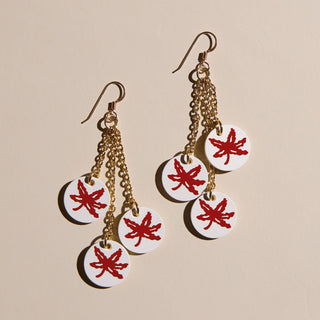 Red Ohio State University Buckeye Sticker Earrings - Nickel & Suede