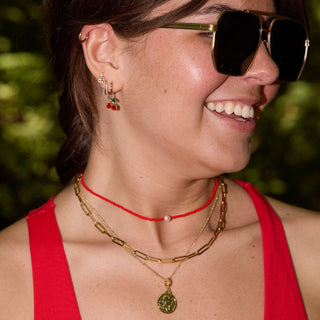 Red Seed Bead Choker - Nickel & Suede