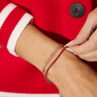 Red Tennis Bracelet - Nickel & Suede