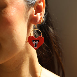 Red Texas Tech Logo Lover Heart Hoop Earrings - Nickel & Suede
