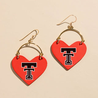 Red Texas Tech Logo Lover Heart Hoop Earrings - Nickel & Suede