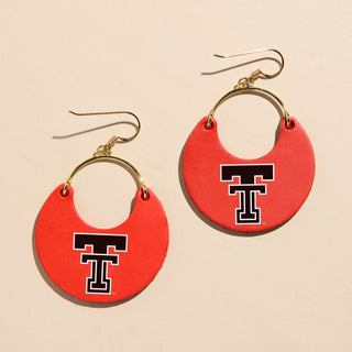 Red Texas Tech Logo Nina Heart Hoop Earrings - Nickel & Suede