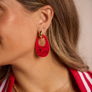 Red University of Kansas Jayhawk Olivia Leather Hoop Earrings - Nickel & Suede