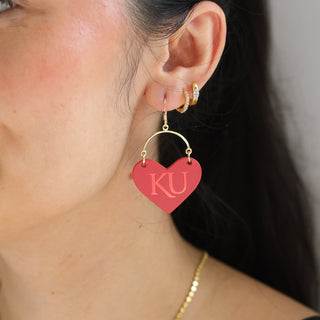 Red University of Kansas Lover Heart Hoop Earrings - Nickel & Suede
