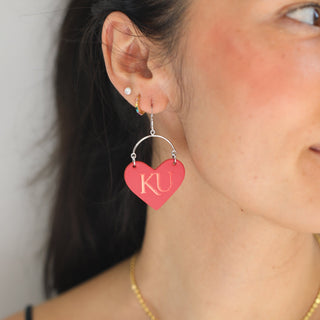 Red University of Kansas Lover Heart Hoop Earrings - Nickel & Suede