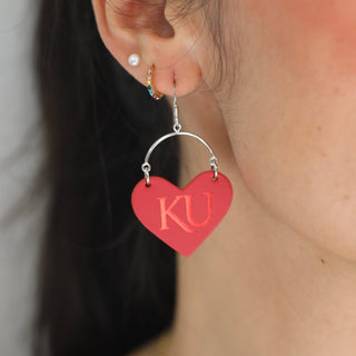 Red University of Kansas Lover Heart Hoop Earrings - Nickel & Suede