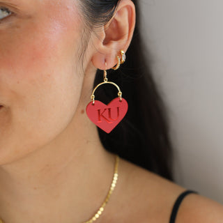 Red University of Kansas Lover Heart Hoop Earrings - Nickel & Suede