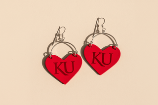 Red University of Kansas Lover Heart Hoop Earrings - Nickel & Suede