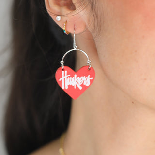 Red University of Nebraska Huskers Lover Heart Hoop Earrings - Nickel & Suede