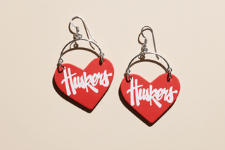Red University of Nebraska Huskers Lover Heart Hoop Earrings - Nickel & Suede