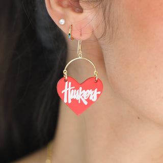 Red University of Nebraska Huskers Lover Heart Hoop Earrings - Nickel & Suede