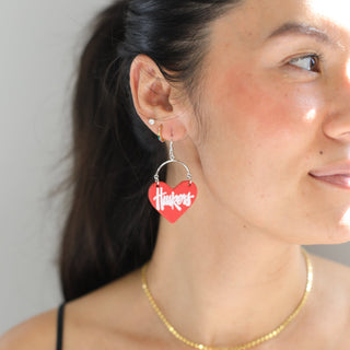 Red University of Nebraska Huskers Lover Heart Hoop Earrings - Nickel & Suede