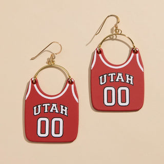 Red University of Utah Basketball Jersey Earrings - Nickel & Suede