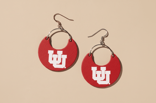 Red University of Utah Nina Leather Hoop Earrings - Nickel & Suede