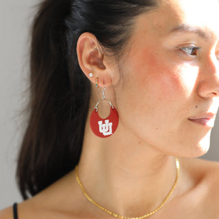 Red University of Utah Nina Leather Hoop Earrings - Nickel & Suede