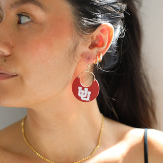 Red University of Utah Nina Leather Hoop Earrings - Nickel & Suede