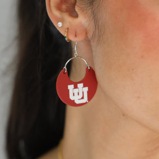 Red University of Utah Nina Leather Hoop Earrings - Nickel & Suede
