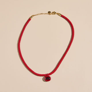 Red Waterproof Crystal Oval Pendant Minimalist Paracord Necklace - Nickel & Suede