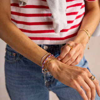 Red White & Blue Minimalist Cord Bracelet - Nickel & Suede