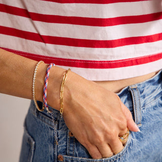 Red White & Blue Minimalist Cord Bracelet - Nickel & Suede