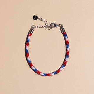 Red White & Blue Minimalist Cord Bracelet - Nickel & Suede