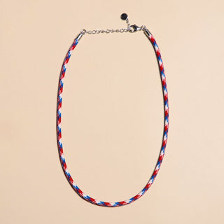 Red White & Blue Minimalist Cord Necklace - Nickel & Suede