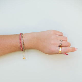 Red & White Minimalist Cord Bracelet - Nickel & Suede
