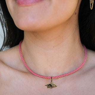 Red & White Minimalist Cord Necklace - Nickel & Suede