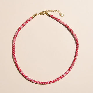 Red & White Minimalist Cord Necklace - Nickel & Suede
