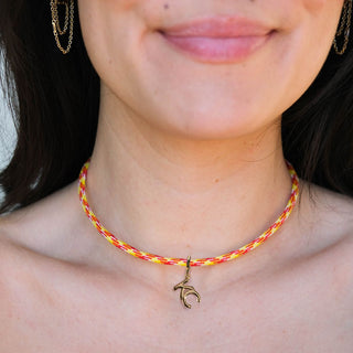 Red & Yellow Minimalist Cord Necklace - Nickel & Suede