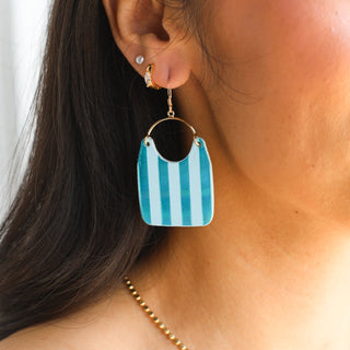 Robin Stripe Charlie Leather Hoop Earrings - Nickel & Suede