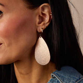 Rose Gold Rosé Leather Teardrop Earrings - Nickel & Suede