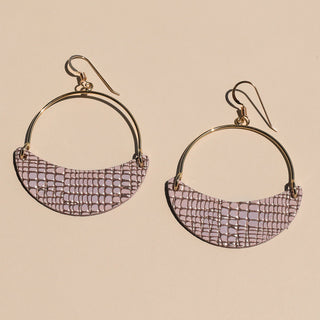 Rose Trellis Aster Leather Hoop Earrings - Nickel & Suede