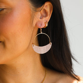 Rose Trellis Aster Leather Hoop Earrings - Nickel & Suede