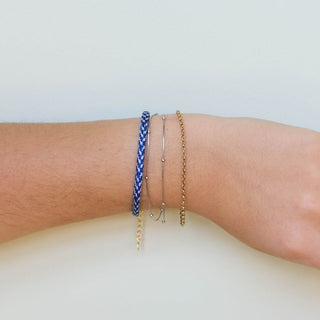 Royal Blue & White Minimalist Cord Bracelet - Nickel & Suede