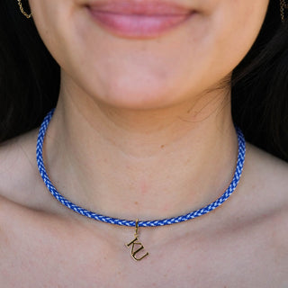 Royal Blue & White Minimalist Cord Necklace - Nickel & Suede
