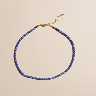 Royal Blue & White Minimalist Cord Necklace - Nickel & Suede