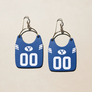 Royal Brigham Young University Football Jersey Earrings - Nickel & Suede