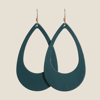 Royal Teal Cut-Out Hoop Leather Earrings - Nickel & Suede