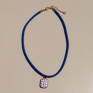 Sardine Hand Painted Enamel Charm Necklace - Nickel & Suede