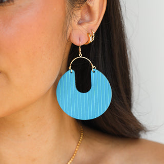 Seabreeze Pinstripe Leo Leather Statement Hoop Earrings - Nickel & Suede