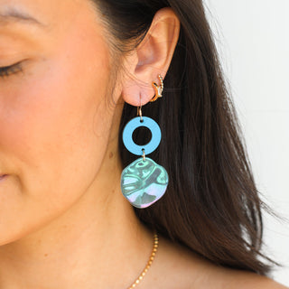 Seabreeze Rikki Irridescent Acrylic Disc Dangle Earrings - Nickel & Suede