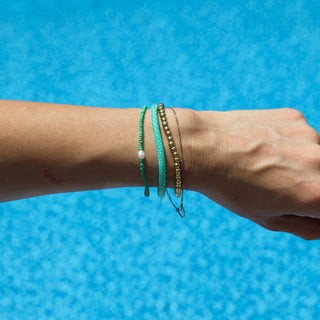 Seafoam Green Paracord & Bead Bracelet Set - Nickel & Suede