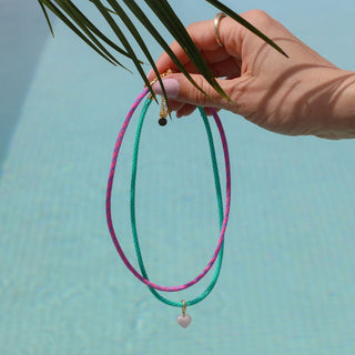 Seafoam Minimalist Cord Necklace - Nickel & Suede