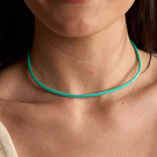 Seafoam Minimalist Cord Necklace - Nickel & Suede
