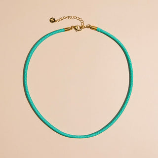 Seafoam Minimalist Cord Necklace - Nickel & Suede