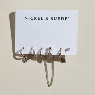 Silver Assorted Dainty Earrings Set - Nickel & Suede