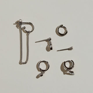 Silver Assorted Dainty Earrings Set - Nickel & Suede