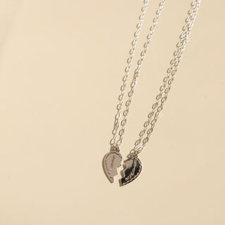 Silver Best Friends Charm Necklace Set - Nickel & Suede