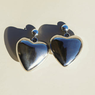 Silver Bubble Heart Statement Earring - Nickel & Suede